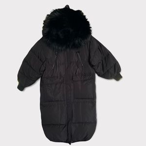 Ibell Long Down Puffer Winter Coat Fur Trim Hood